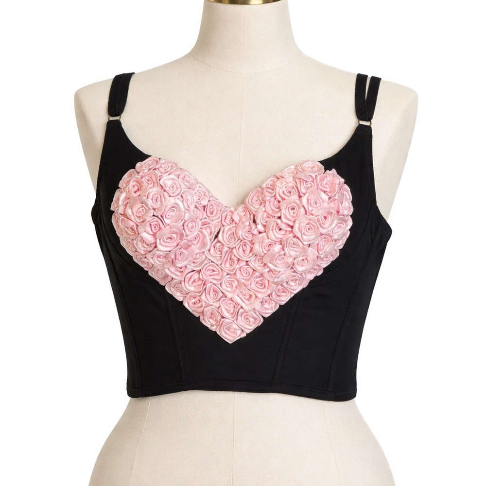 Leg Avenue Bustier Pink Rose Heart Crop Top Corset Romantic Y2K Party Lingerie S